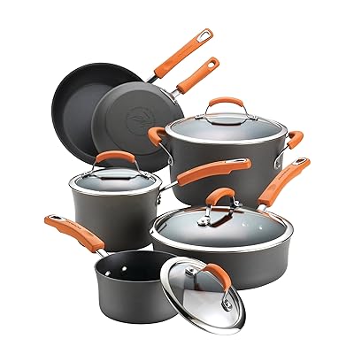 Rachael Ray 87375 10-Piece Hard Anodized Aluminum Cookware Set, Orange
