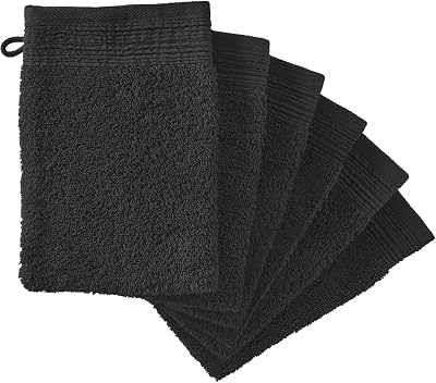 Adore Home 100% Cotton Wash Mitts 6 Pack 16x21cm Premium Absorbent Black