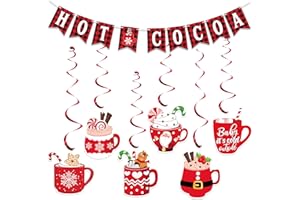 LAIRYAN Christmas Hot Cocoa Hanging Swirls, Buffalo Plaid Hot Cocoa Banner Christmas Ceiling Hanging Streamers, Xmas Hanging Decorations Indoor for Christmas Holiday Party Decorations Supplies