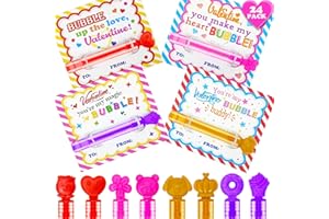 Kannove Valentines Day Gifts Cards for Kids Classroom, 24 Pack Mini Bubbles Wands Toys with Valentines Class Exchange Cards for Toddlers, Valentine School Party Favors Prizes Treats for Boys Girls