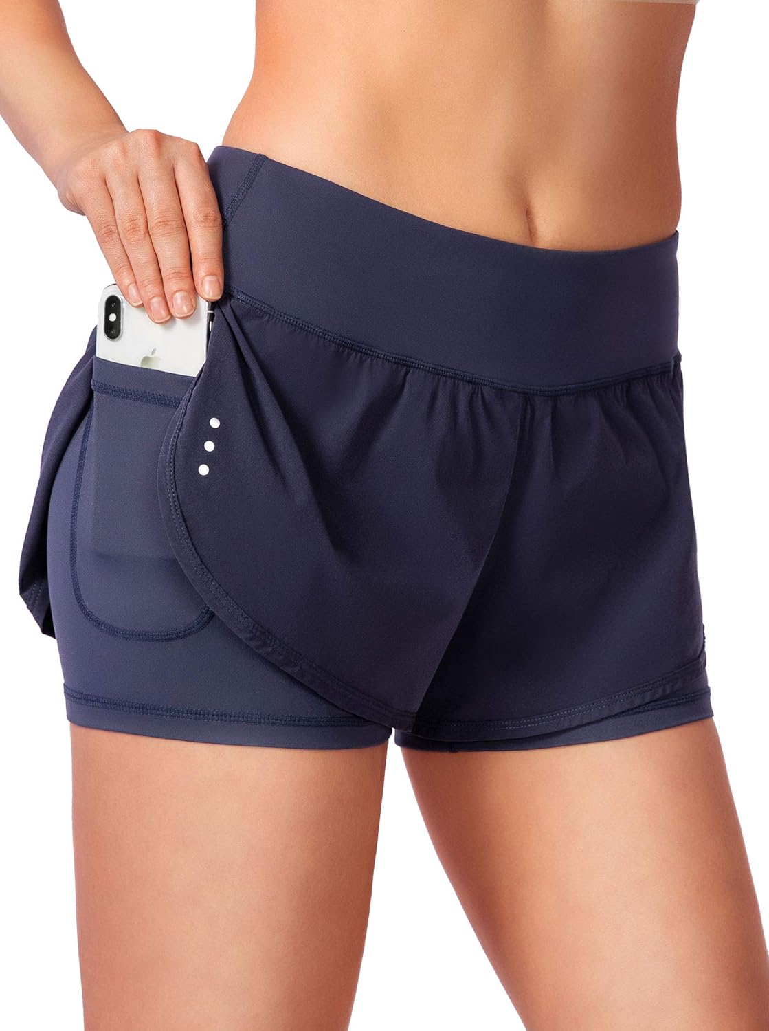 Women’s 2 in 1 Running Shorts Workout Athletic Gym Yoga Shorts for Women with Phone Pockets: Clothing