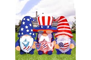 Glimin 3 Pcs 4th of July Inflatable Gnome with Hat Outdoor Decor Memorial Day Inflatable Decor 4 ft Patriotic Blow up Gnome with Build in LED Lights for Independence Day Party Lawn Decor