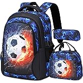 Jumpopack Boys Backpack Soccer Backpacks School Backpacks for Boys Elementary School Bag Bookbag Kids Backpack with Lunch Box,Soccer Print