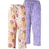 ENJOYNIGHT 2 Pack Women's Capri Pajama Pants Lounge Sleep Bottom with Pockets