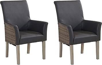 Loft24 2er Set Rattanstuhl Armlehne Esszimmerstuhl Kuchenstuhl Besucherstuhl Polyrattan Pu Leder Grau Amazon De Kuche Haushalt