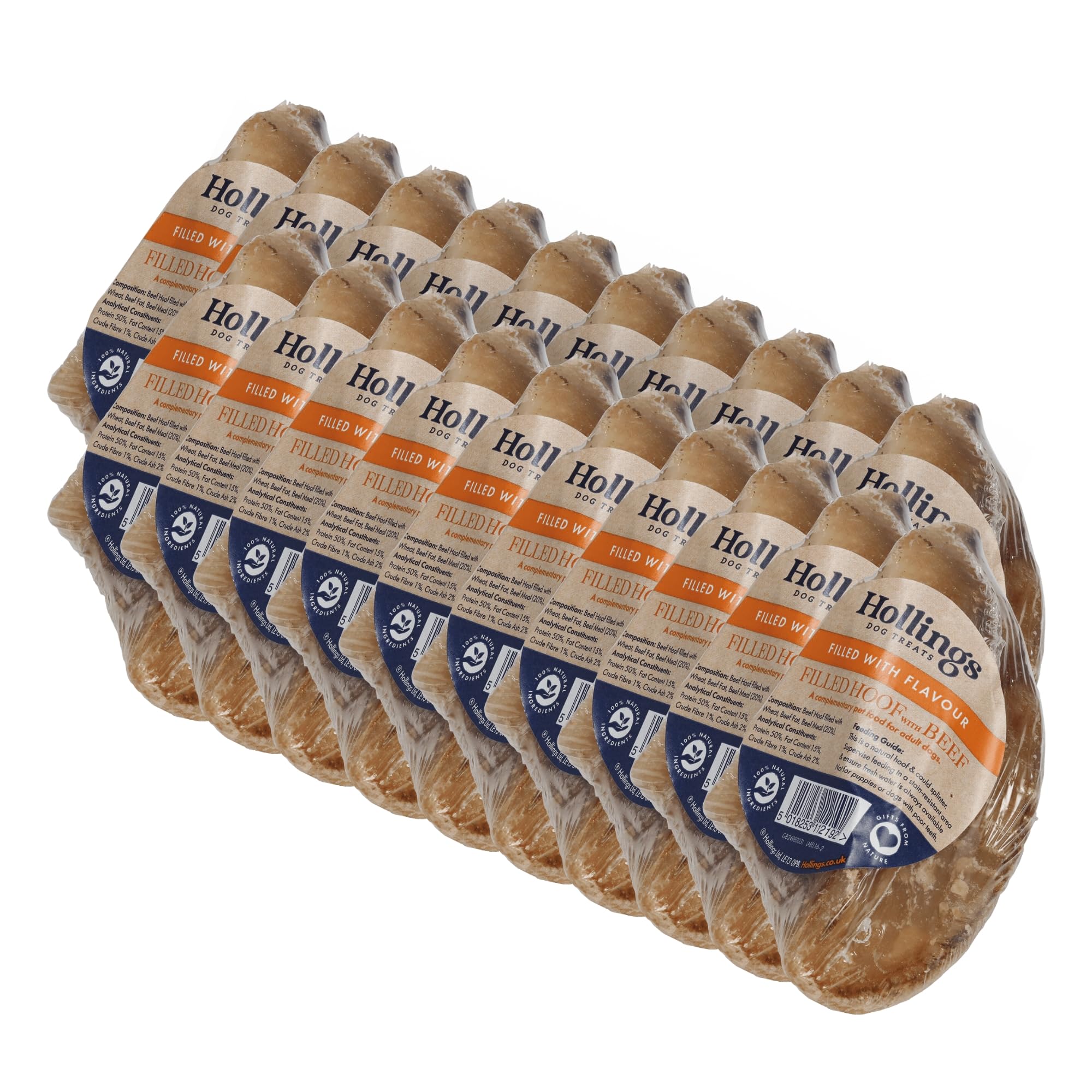 Hollings Filled Hoof with Beef Dog Treat, 100% Natural, Air Dried Long Lasting & Durable Cow Hoof Chew for Adult Dogs, High in Protein (20 Pack)