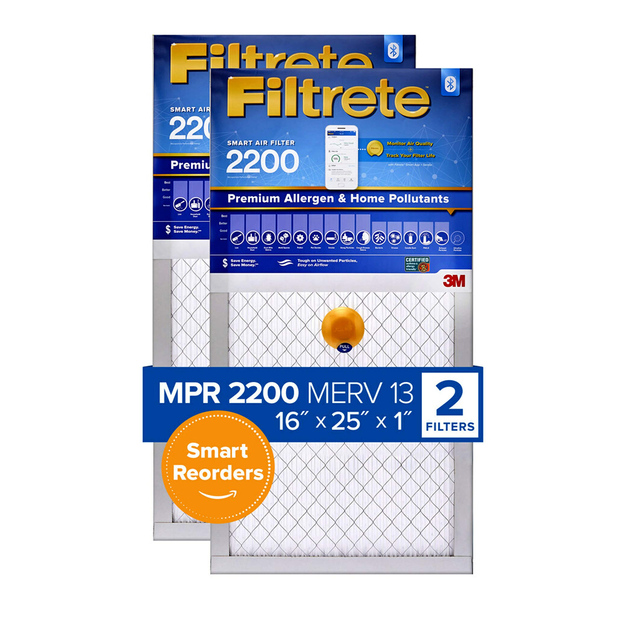 Filtrete 16x25x1, Smart Replenishable AC Furnace Air Filter, MPR 2200, Premium Allergen & Home Pollutants, 2-Pack (exact dimensions 15.72 x 24.72 x 1.1)