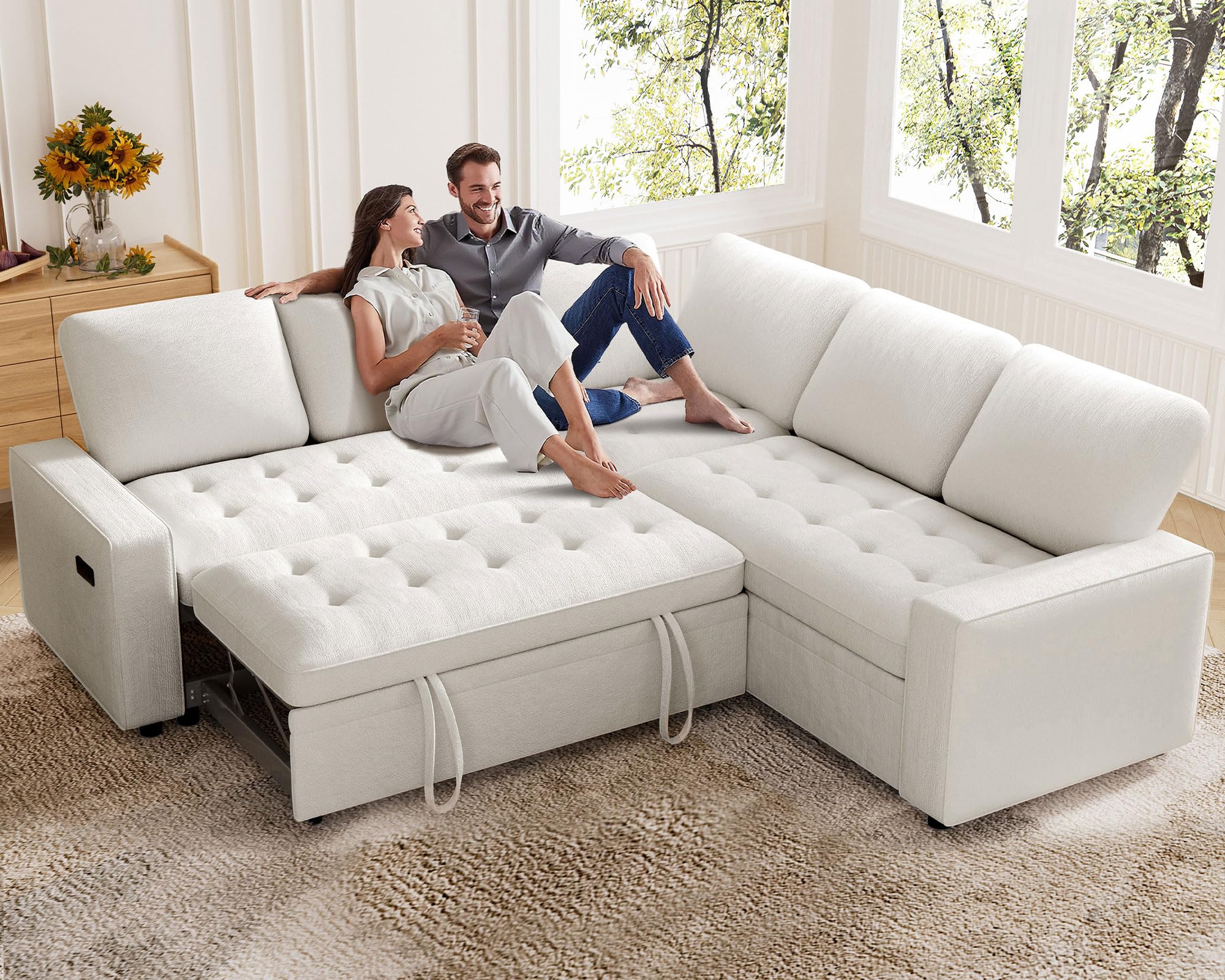 Vipbear Sectional Sleeper Sofa with Pull Out Bed, L Shaped 5 Seat ...