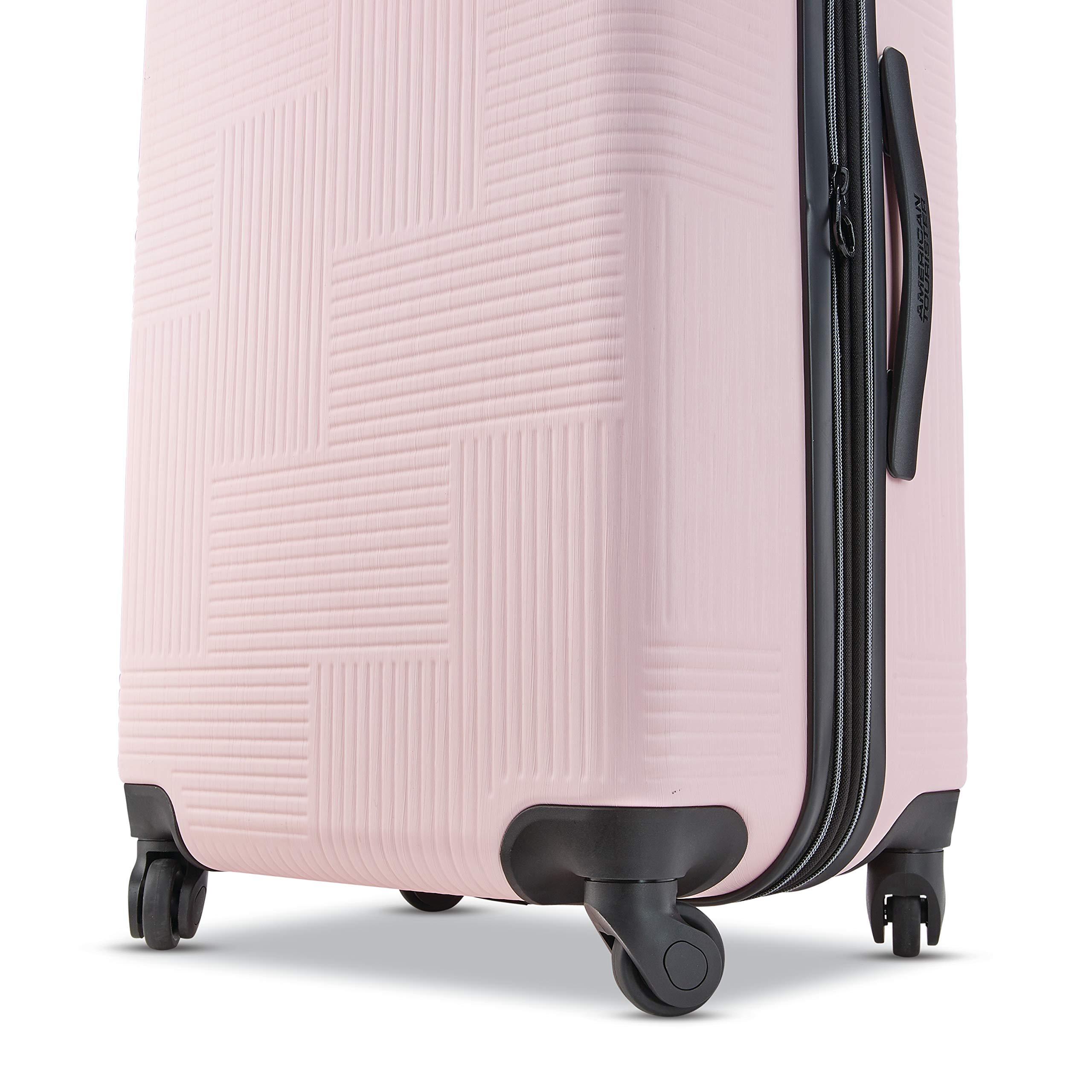 American Tourister Stratum XLT Expandable Hardside Luggage with Spinner Wheels, Pink Blush, Checked-Medium 24-Inch
