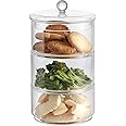 KMwares Small 3 Tier/Level Stackable Round Glass Storage Container/Canister/Organizer/Apothecary Jar Set with Lid - Nice for Snack/Candy/Cookie Display or Kitchen/Bathroom Decoration (Clear)