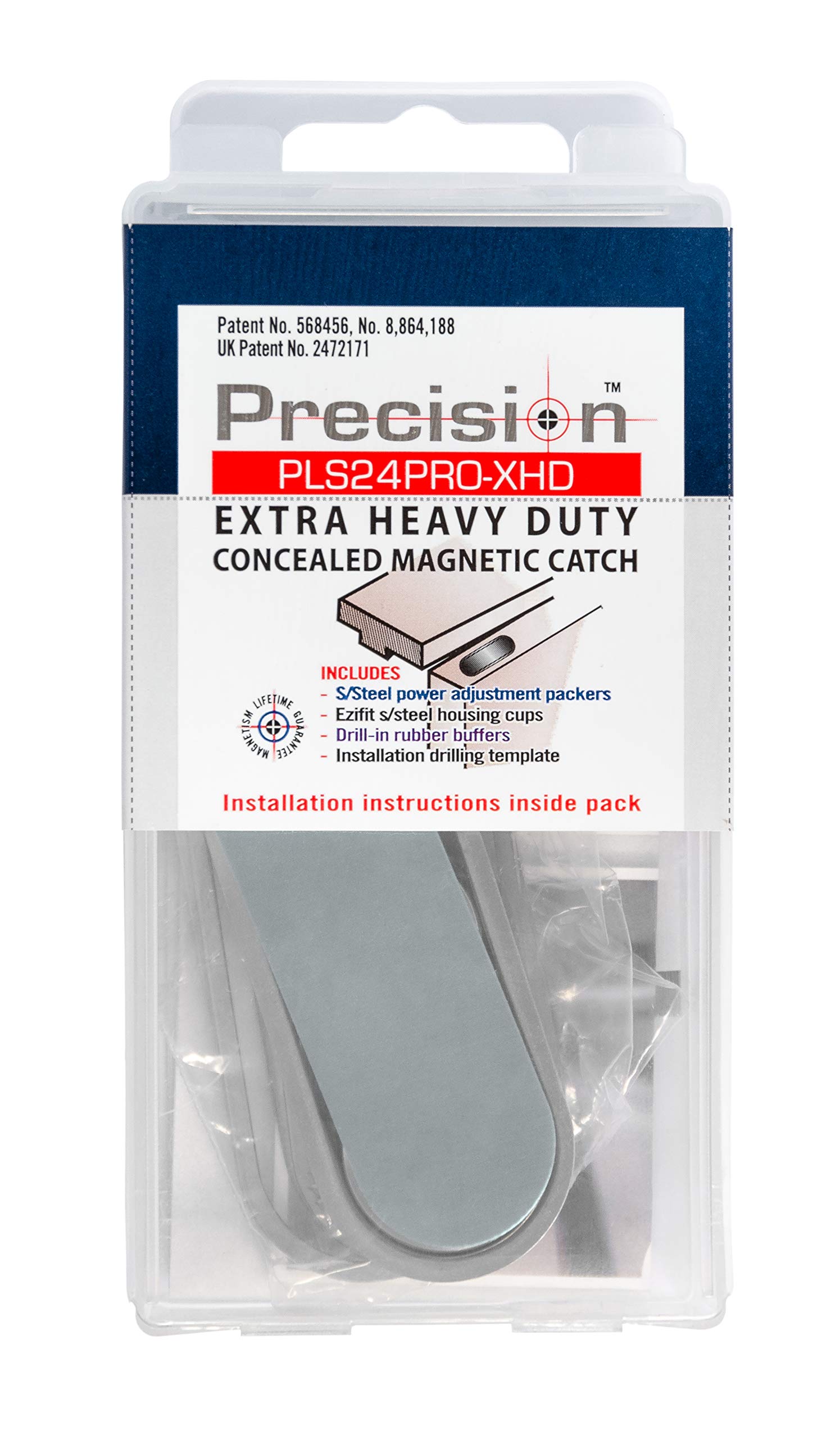 Precision Lock PLS24PRO-XHD Concealed Magnetic Catch, Stainless Steel, 24-75mm Heavy Duty