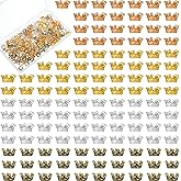 Kenning 200 Pcs Mini Crown for Crafts Crown Charms for Jewelry Making Colored Gold Silver Beads Bulk Large Hole Spacer Beads for DIY Crafts
