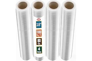 SIMPLY COOL Stretch Wrap 4 Pack 18" x 1100 SqFt – Heavy Duty 80 Gauge (20 Micron) Shrink Wrap Rolls for Moving, Furniture, and Packing, Industrial Plastic Stretch Film, Pallet Wrap & Shrink Film Roll