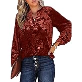Simplee Velvet Tops for Women Long Sleeve Button Down Shirt Fall Blouses Dressy Casual Holiday Party Outfits 2025