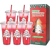 OZMOJOO Christmas Color Changing Cups with Lids and Straws, Reusable Tumblers for Cold Drinks, 5 Pack Holiday Gift Party Cups for Kids, Teens & Adults, 24 oz, Red