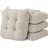 IASEAHK Chair Cushions, Memory Foam Dining Chair Cushions, Tufted Indoor Chair Pads, Set of 4, 16.5' x 16.5' x 3.5', Beige
