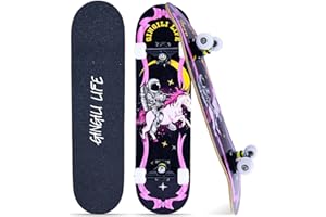 GINGILI LIFE Skateboards for Beginners Kids Boys Girls and Adults,31''x8'', 7-Layer Maple, Double Kick Concave, Fascinating Cool, Solid&Durable