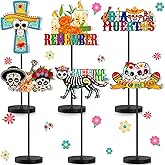 Wenqik 6 Pcs Dia De Los Muertos Decoration Day of The Dead Altar Table Centerpiece Wooden Sugar Skull Decor Tall Standing Mexican Halloween Wood Block Sign Day of The Dead Decorations for Home Party