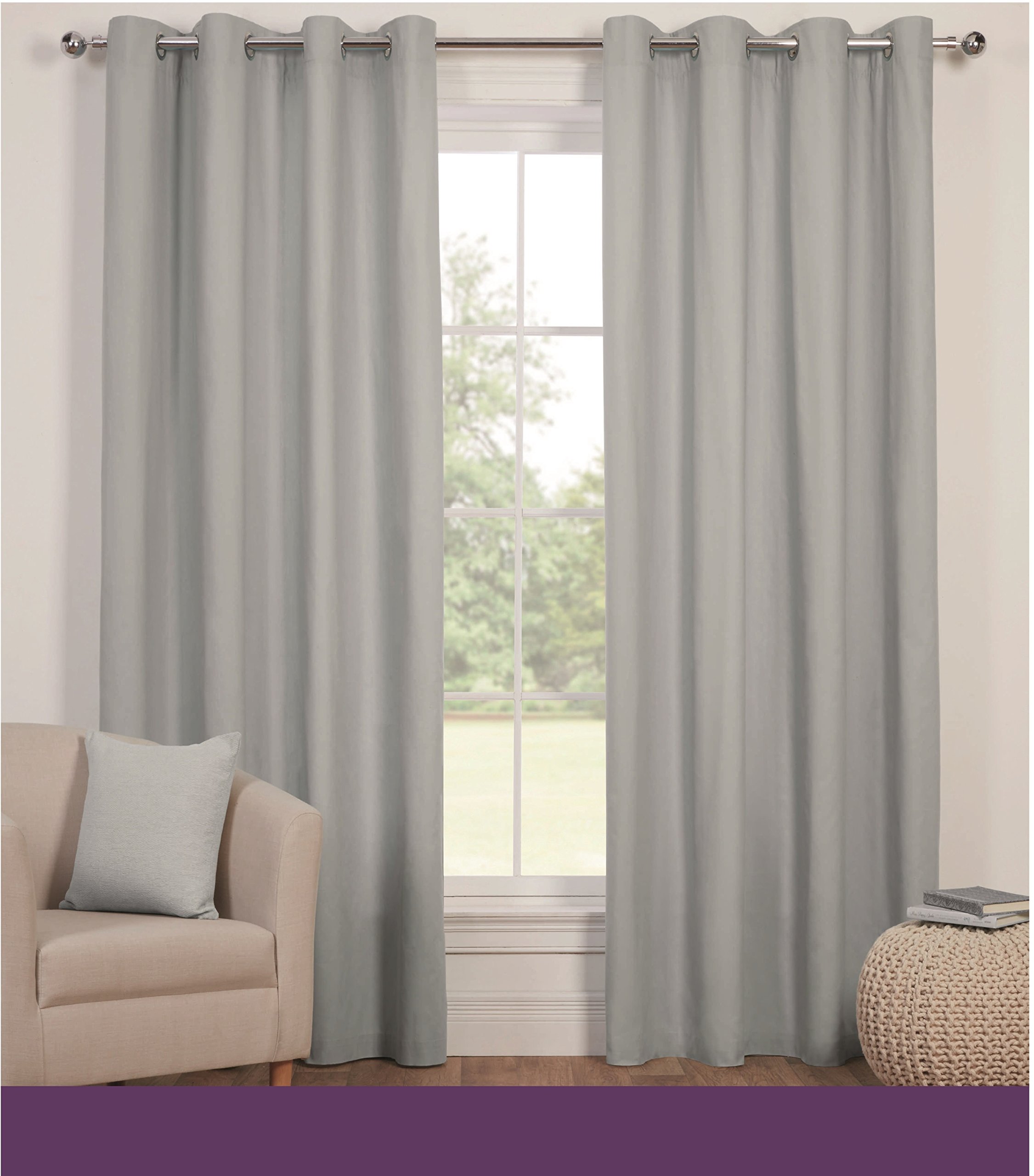 SASA CRAZE Bedding Canvas Lined Eyelet Curtains (66x54, Silver)