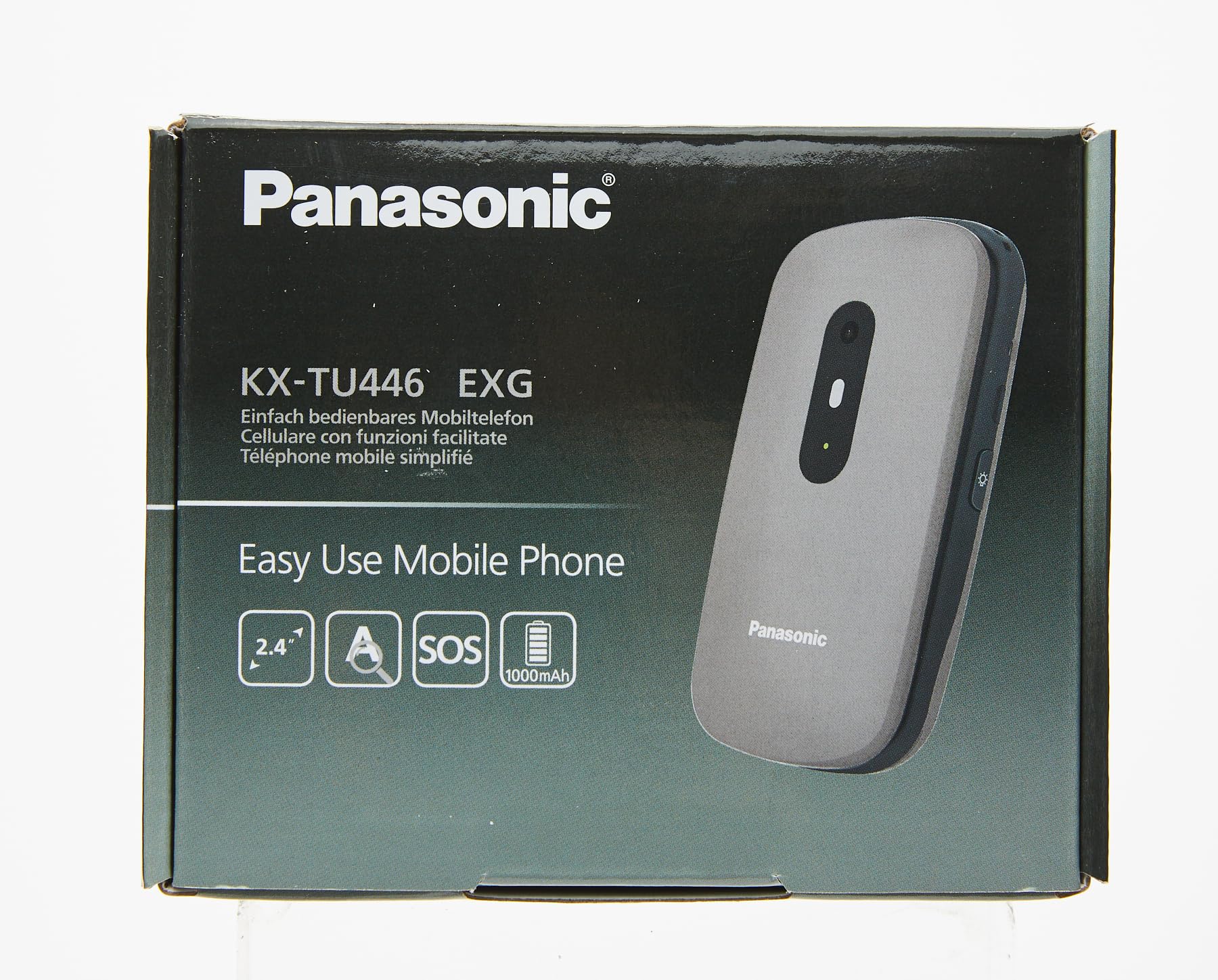 Panasonic KX-TU446EXG 2G Seniorenhandy ohne Vertrag (SOS-Notruftaste, Stoßfest, Sprachverstärker, große getrennte Tasten, große Schrift und Nummernanzeige, 2,4 Zoll Farbdisplay, Klapphandy, grau