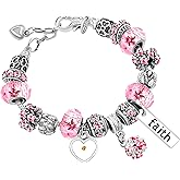 Silver Tone Women's Crystal Murano Glass Beads Snake Chain Bracelet with Faith Mustard Seed Charm