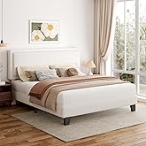 viplov King Size Bed Frame, Upholstered Platform Bed with Adjustable Headboard, Soft Boucle Fabric, Modern Style, No Box Spring Required, Easy Assembly, Off-White