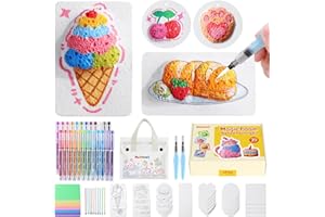 RuiHawk 75 Pcs Magic Foam Texture Painting Kit, Magic Puffy Paint Kit with 24 Auto-Flow Acrylic Markers, 38 Texture Sheets, 10 Bead Necklace & Tote Bag | DIY Art Supplies & Creative Gift for Kids