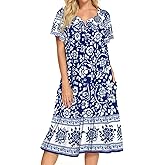 Bloggerlove House Dresses for Women With Pockets Mumu Duster Housecoat Short Sleeve Patio Dress S-XXL