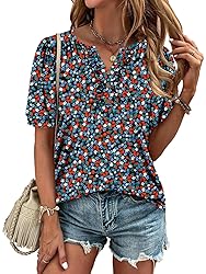 KISSMODA Women's Tunic Tops Casual V Neck Short