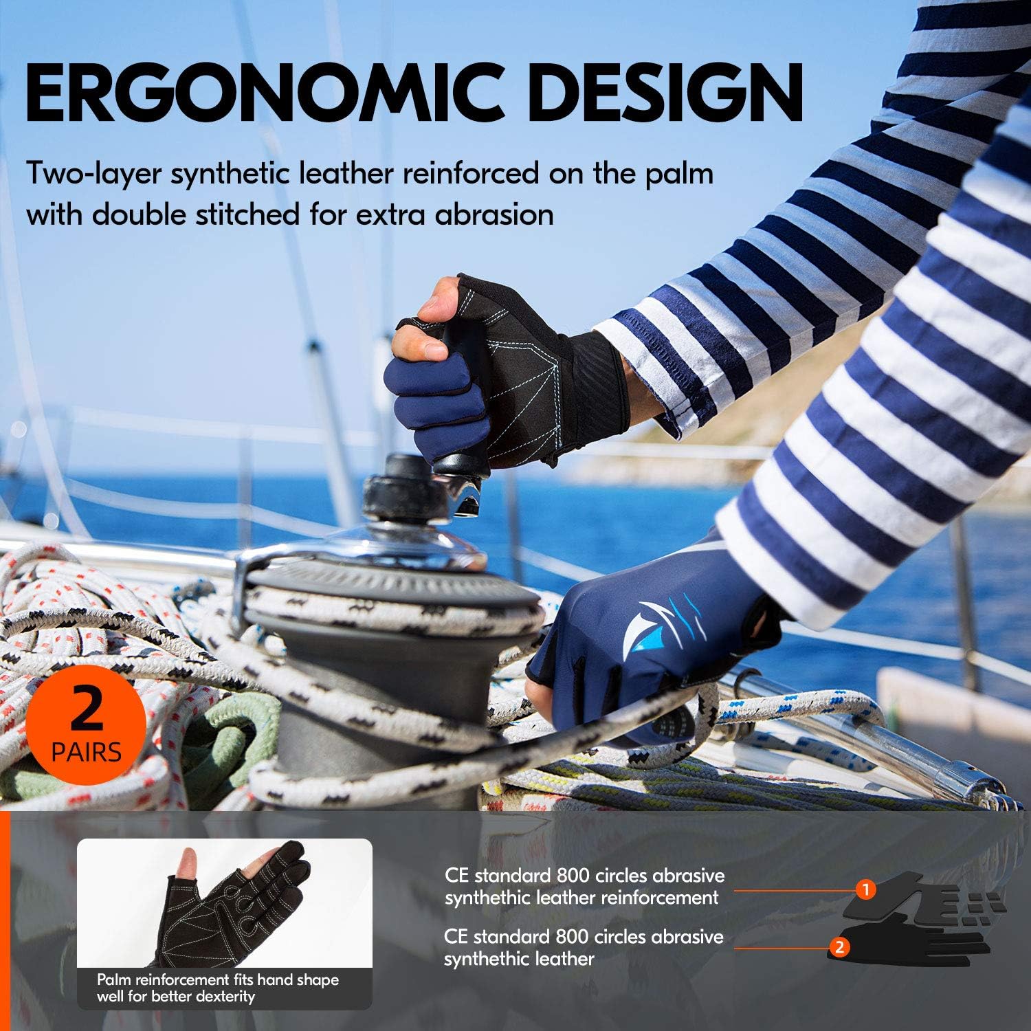 Vgo... 2Pairs Unisex Breatheable Half Finger Sailing, Boating, Rowing and Kayaking Gloves(Size L, Blue&Black, SL6079) : Sports & Outdoors