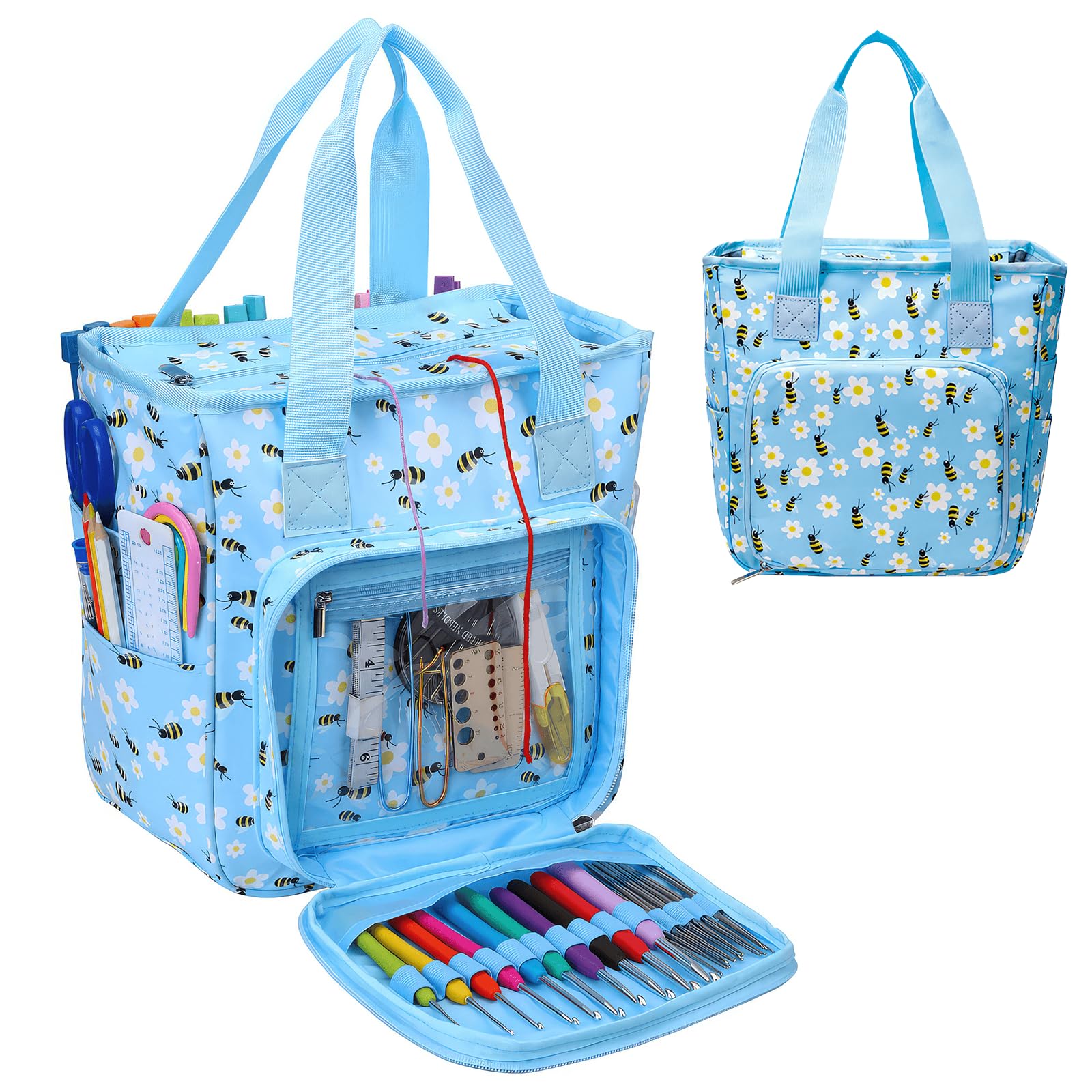 Knitting Bag, Crochet Bag Organizer, Craft Bag Crochet and Knitting Organizer Bag for Knitting and Crochet, Knitting Bags for Wool and Needles Storage, Bee Pattern