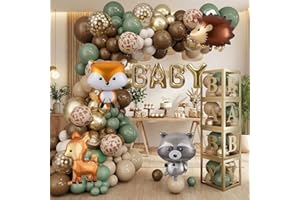 135-Piece Woodland Animals Baby Shower Decorations Kit, Complete Balloon Garland Arch Set with Neutral Forest Safari Theme, P