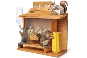 WHEARTED Hanging Squirrel Feeders for Outside, Large Squirrel Picnic Table Feeder with Water Bottle, Funny Nuts Bar Squirrel Feeder, Wooden Chipmunk Feeder Box, No Assembly Required