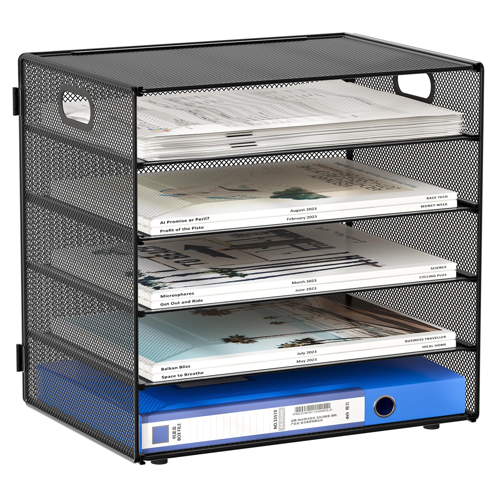 EasyPAG 5 Tier Desktop A4 Office Mesh Tray Desk Tidy File Holder Paper Organiser Magazine Storage Rack,Black