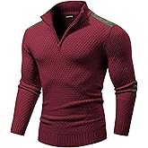 JMIERR Mens Quarter Zip Cable Knit Pullover Sweater Casual Long Sleeve Stand Collar Sweaters