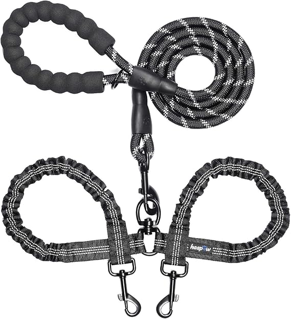 Haapaw Two Dog Leash Coupler 2 Dog Leash Tangle Free, Stretchable from 20 to 35 Inch