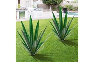 TOMBABY Large Leaf Thickened Metal Agave Plant Outdoor Decoration Desert Courtyard Art Plant Garden Decoration Outdoor Metal Art Floral Gift (2, Green)
