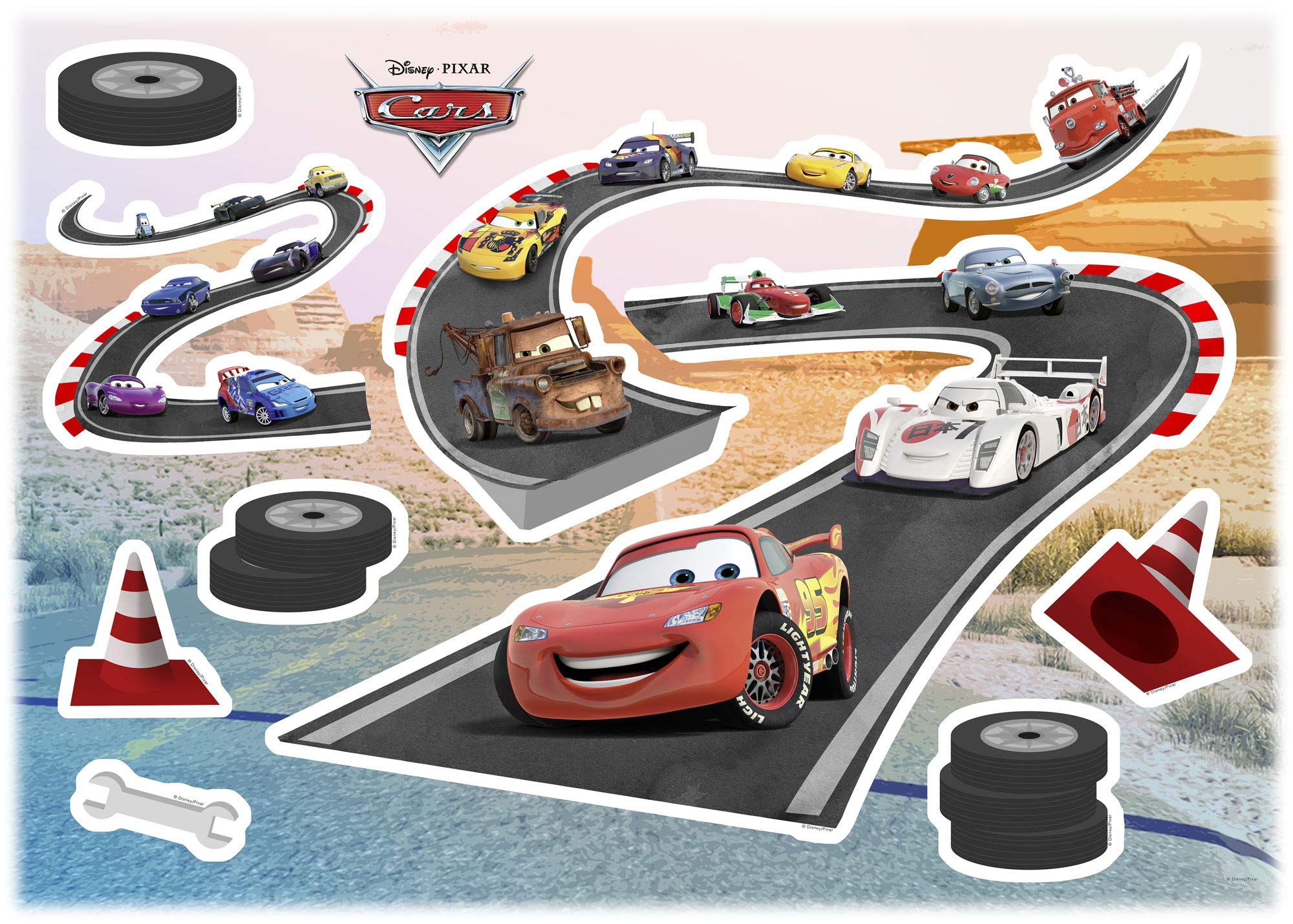 Komar Disney Decorative Stickers | Cars Track | Size: 50 x 70 cm (Width x Height) | Wall Sticker, Wall Decoration, Stickers, Children's Room, Boys, Children's Room | 14056h