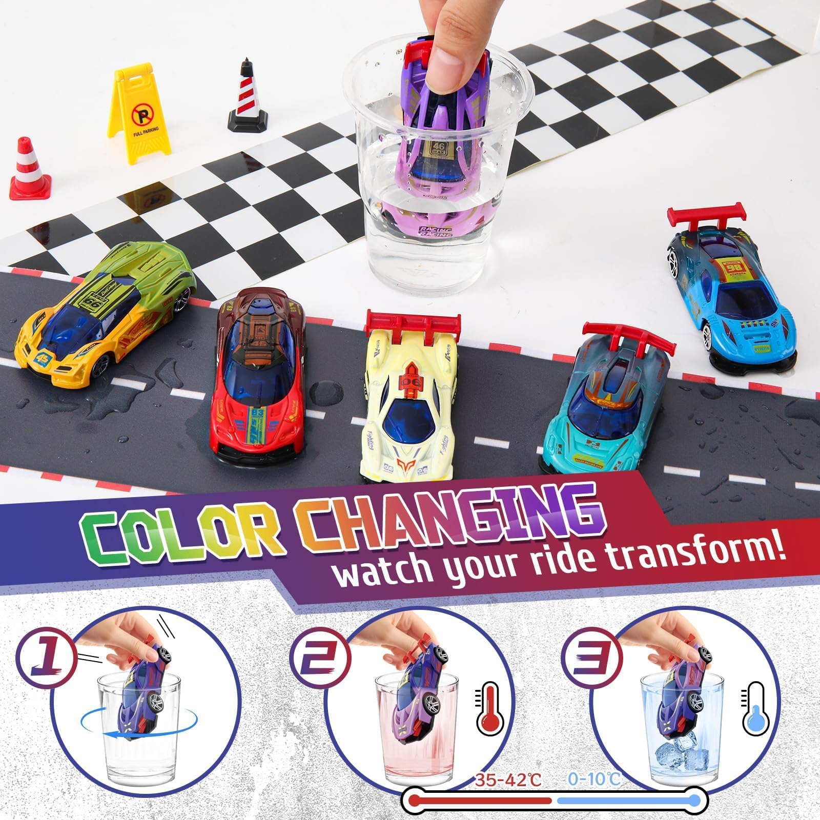 Color Changing Cars Toys Bath Toys for Kids Ages 1-3 4-8 Christmas Stocking Stuffers Gifts for Kids Grandkids Pool Water Toys Boys Christmas Birthday Gifts Car Sensory Die-Cast Toys