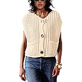 Tomosc Sweater Vest for Women 2025 Casual Cropped Open Front Sleeveless Chunky Knit Top Button Down Cardigan with Pockets