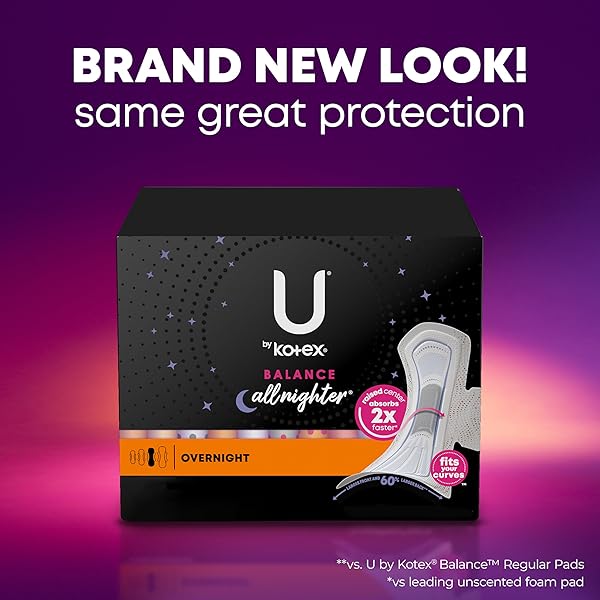 U BY KOTEX BALANCE ULTRA THIN PADS WITH WINGS, OVERNIGHT ABSORBENCY, 38 COUNT