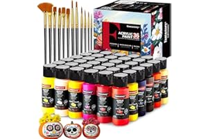 Fantastory Acrylic Paint Set 36 Classic Colors(2oz /60ml) with 12 Brushes, Professional Craft Thick Paints Kits for Adults, C