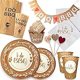 I Do BBQ Disposable Set for 20 Guests - 2 size of Plates, 9oz. Cups, Luncheon Napkins, Cupcake Liners and Toppers, Treat and Silverware Bags, Baner Pack of 171