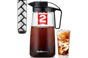 MÜELLERHOME Cold Brew Coffee Maker, 64 oz Tritan Fortified Pitcher, Pour Spout Handle Lid, Resilient & Leak-Proof for Iced Coffee Tea