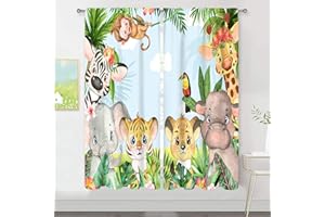 MESHELLY Kids Tropical Safari Curtains 42Wx63H Inch Rod Pocket Cartoon Cute Animals for Baby Boys Bedroom Decor Children Nursery Girls Woodland Jungle Elephant Playroom Window Drapes Fabric