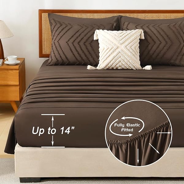 LITANIKA KING SIZE COMFORTER SET WITH SHEETS BROWN – 7 PIECES BED IN A BAG KING CHEVRON TUFTED COMPLETE BEDDING SETS WITH COMFORTER, SHEETS, PILLOWCASES & SHAMS