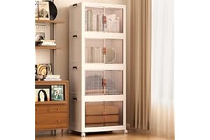 Jalove 50QT Plastic Storage Bins with lids, Stackable Collapsible Storage Containers with Wheels, Closet Organizer and Storage Drawers, Clothes Storage Cabinet for Home Office Garage, 4 Pack White