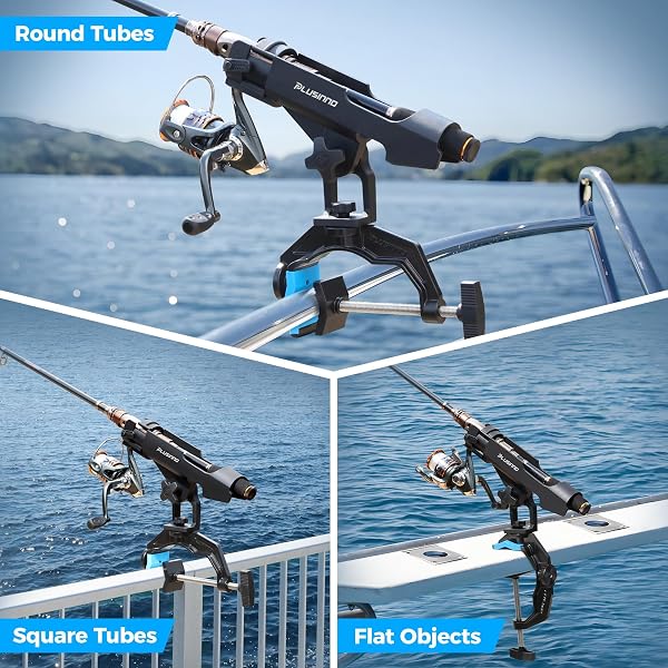 PLUSINNO 4 PACK BOAT FISHING ROD HOLDER DOUBLE V DESIGN FIT ROUND SQUARE TUBES INNOVATIVE CLAMP FISHING GIFTS FOR MEN