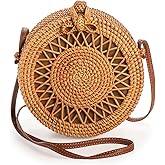 Okllen Round Rattan Bag for Women, Bohemian Style Handwoven Straw Crossbody Bags for Summer Vacation