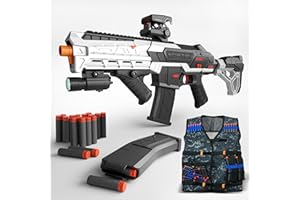 SOFITEN Toy Gun Automatic Sniper Rifle with Foldable Scope, Tactical Vest, Flashlight, Grip, Electric Toy Foam Blaster Soft Dart Bullets, Indoor Outdoor Play Team Gifts for Boys Birthday Xmas